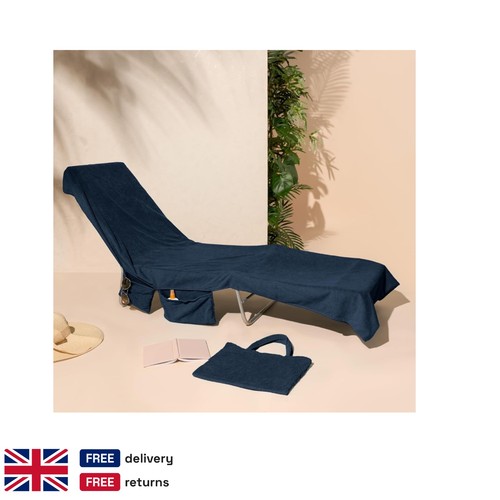 Sun lounger towel - pockets, navy